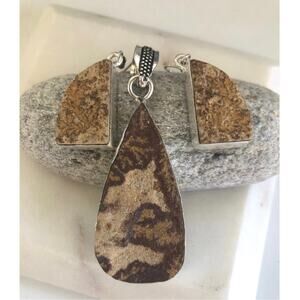 Sterling German Dendrite Pendant & Earring Set